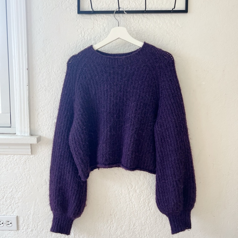 Zara Mohair Purple Balloon Sleeve Sweater